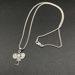 Solid Sterling Silver Elephant Head Pendant on Italian Popcorn Chain Necklace